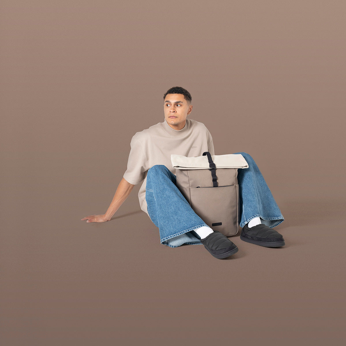 Yuto Roll-Top Backpack - Dark Sand - Light Sand